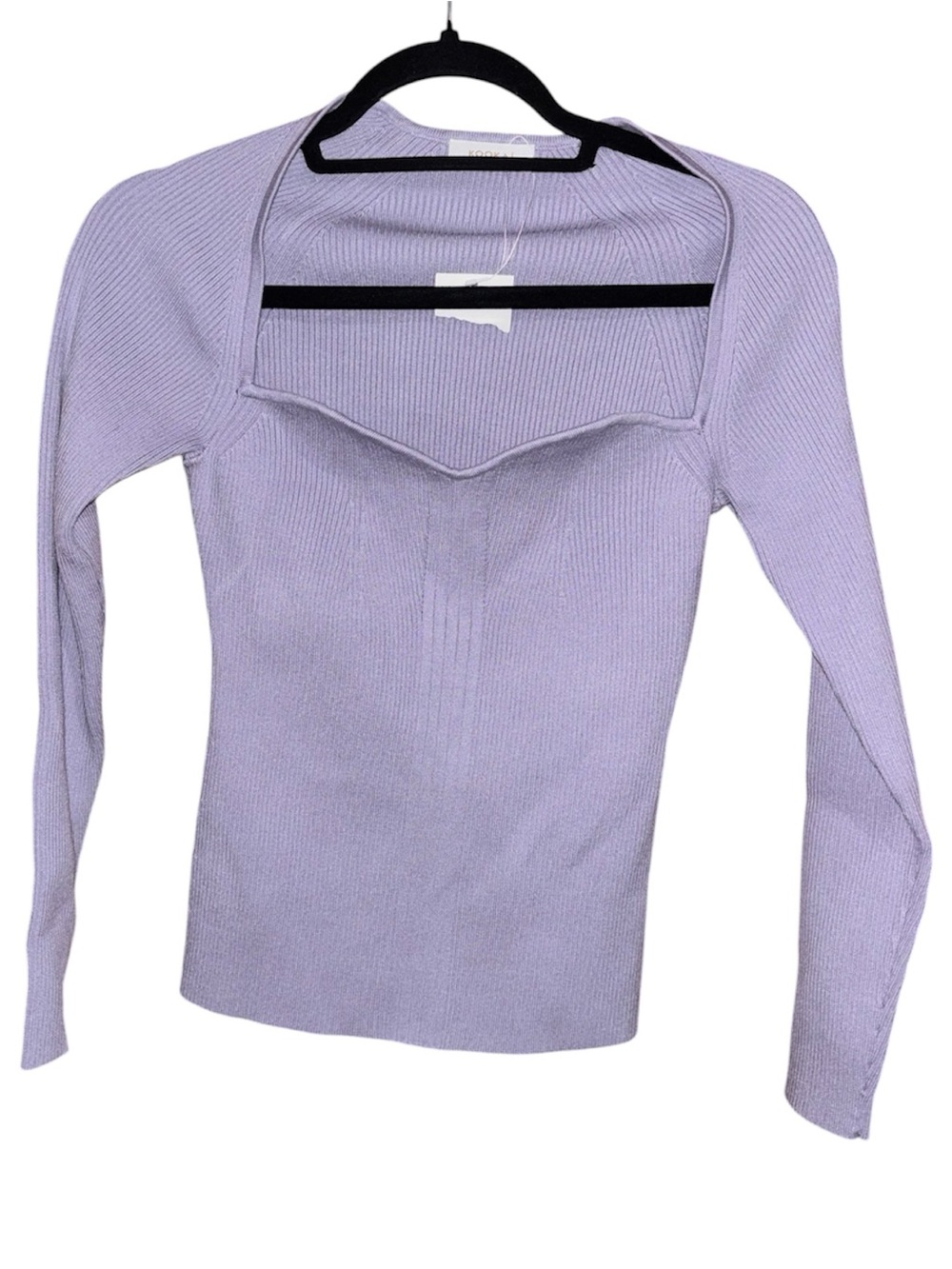 Kookai Lilac Square Neck Ribbed Long Sleeve Top